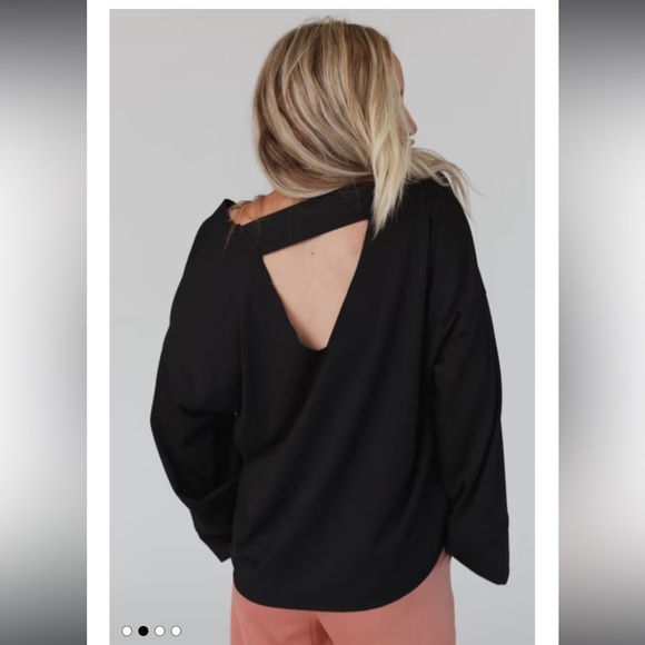 Three Bird Nest Love It V Neckline Open Back Bell Sleeve Top - Small, Black - Picture 4 of 13